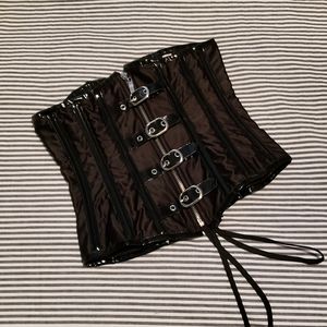 SOLD black steel bone corset with buckles